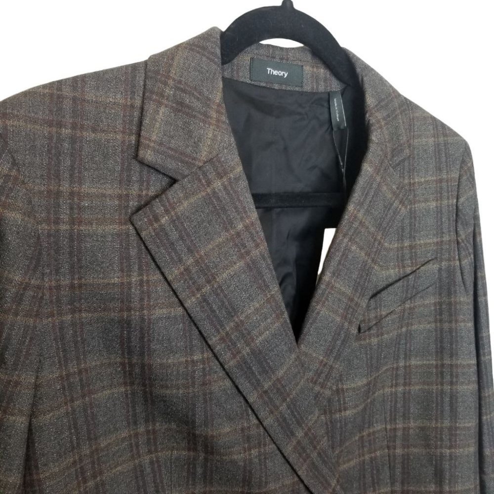 Theory Womens 6 Brown Griffin Plaid Double Breaste - Picture 6 of 11
